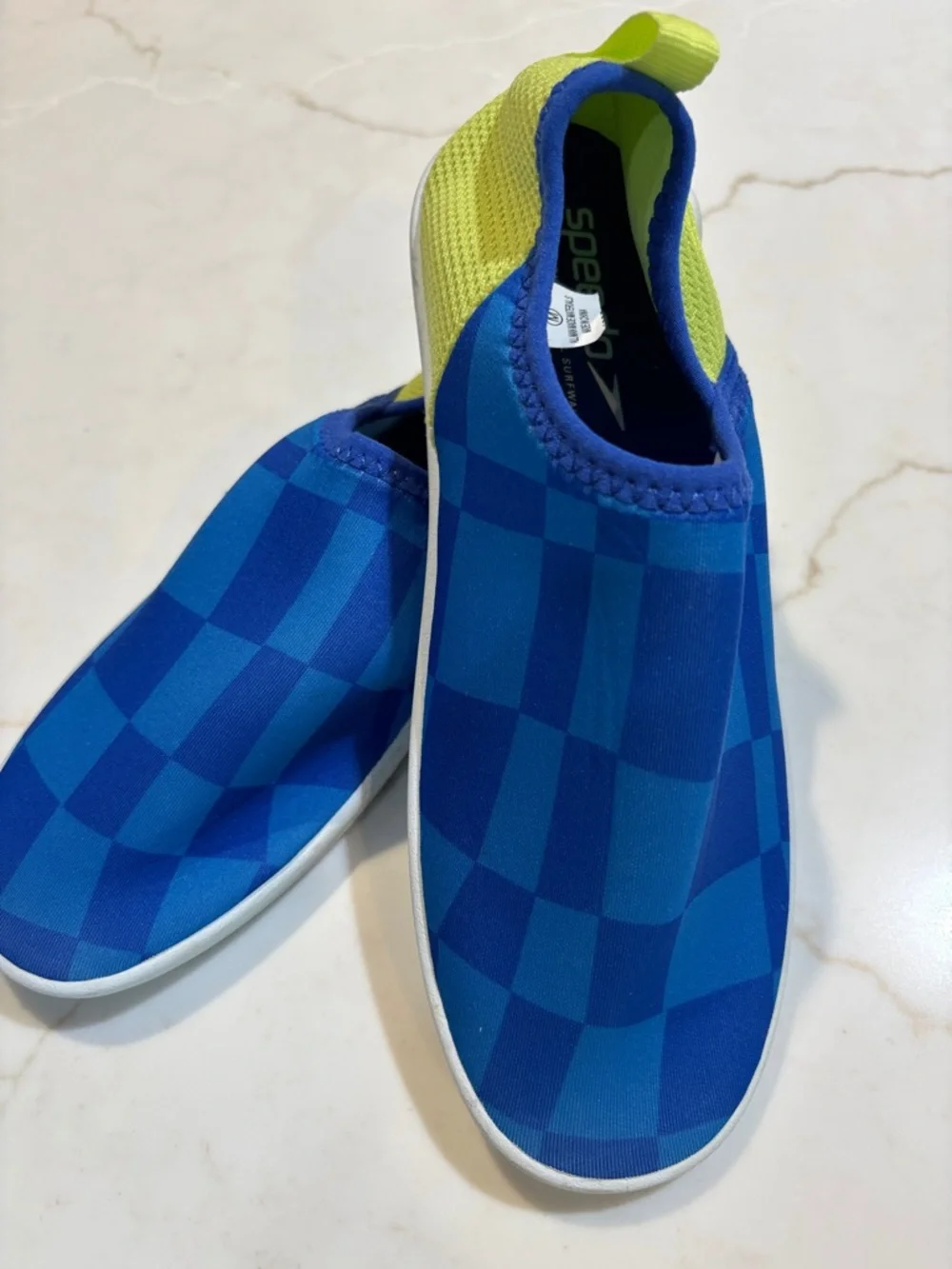 Speedo Junior Bootie Electric Checker Water Shoes Blue Lime M 2-3